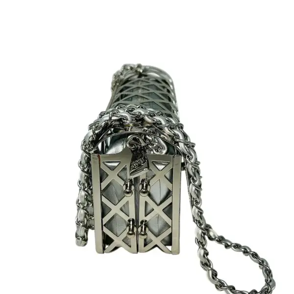 Silver-tone Metal Mini Cage Flap bag