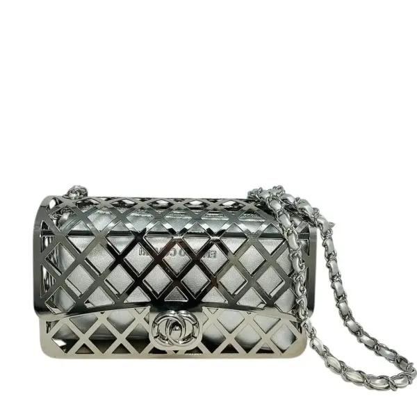 Silver-tone Metal Mini Cage Flap bag