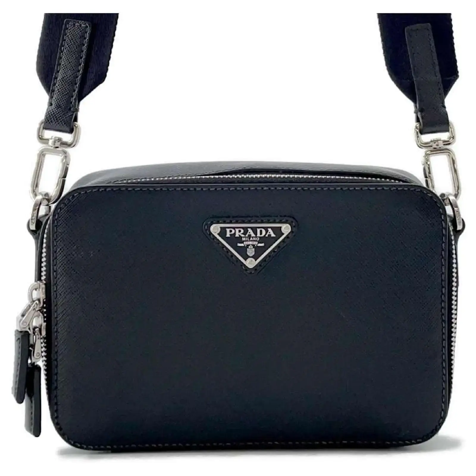 Prada Shoulder Bag Triangle Brick Saffiano Leather Black