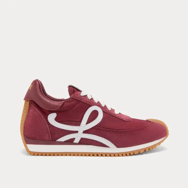 Nylon Suede Flow Runners Sneakers Burgundy White